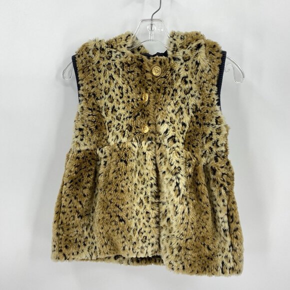 Juicy Couture Sleeveless Hooded Vest Cheetah Leopard Faux Fur Buttons Girls 14 - Picture 1 of 4